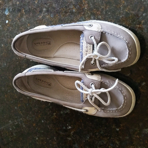 Sperry Top-Sider Sequin Leather Moccasin Shoes 6.5M Tan Gray - Picture 4 of 16